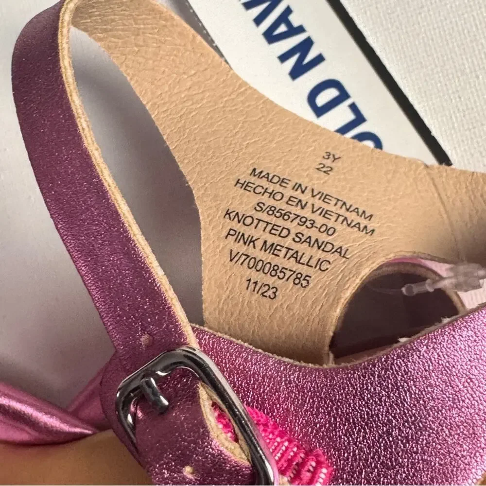 Old Navy Girl's Low Heel Knotted Detail Sandal Pink Metallic Sz 3Y NWT