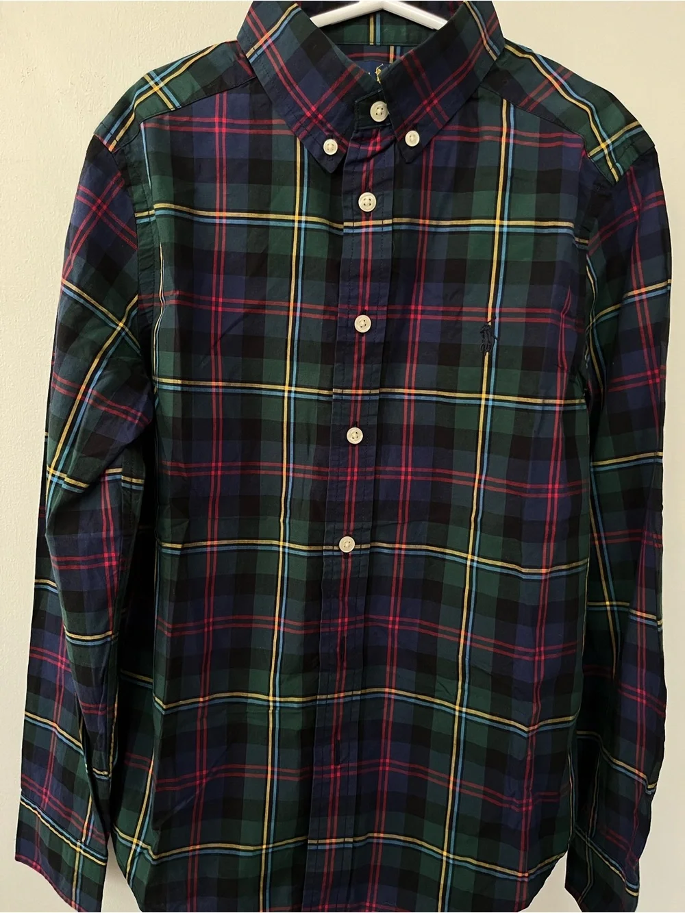 Ralph Lauren Navy, Green & Red Plaid Button-Down Shirt-Size M(10-12)