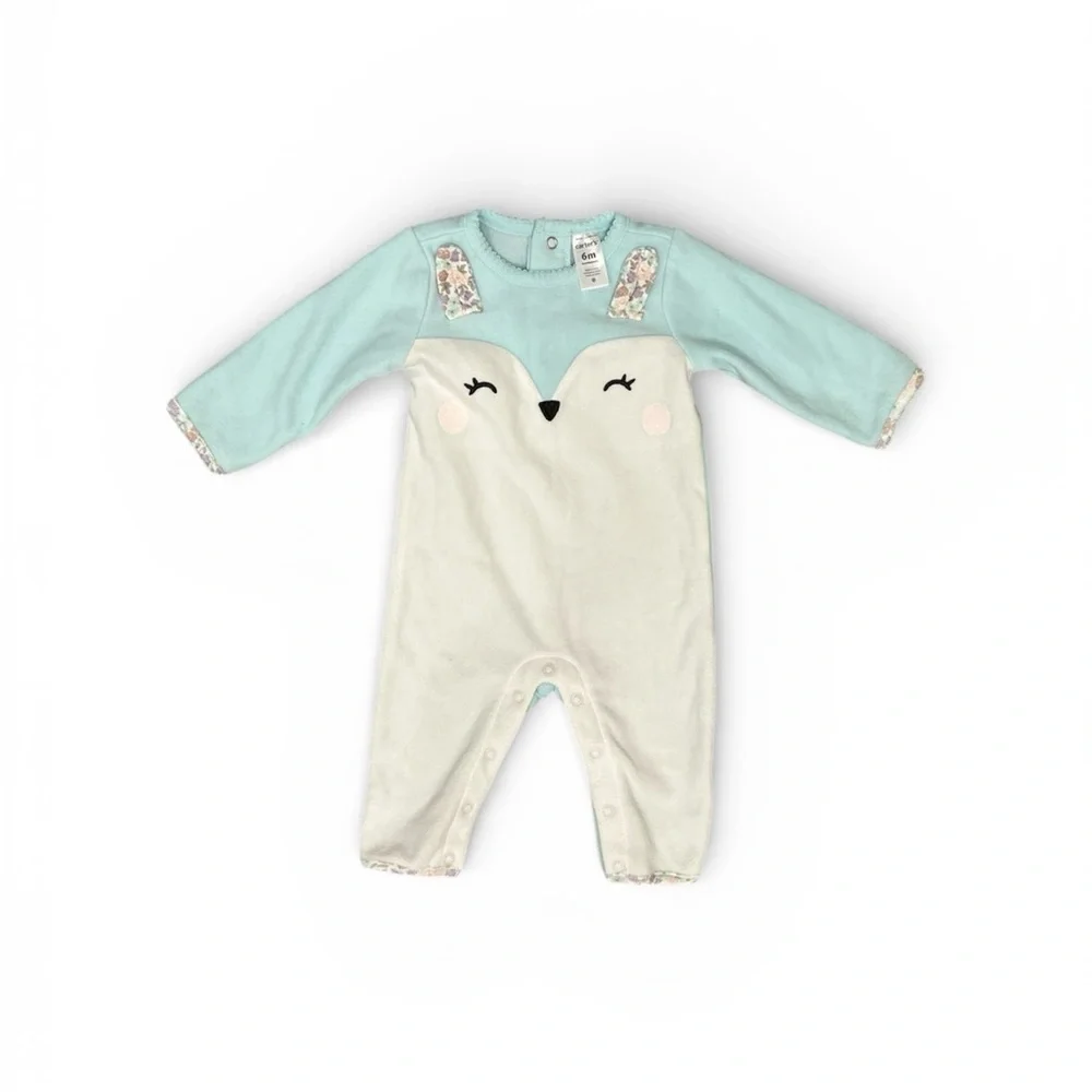 Carter's 6M Baby Girl Fox Mint Green Velour Sleep & Play Onesie