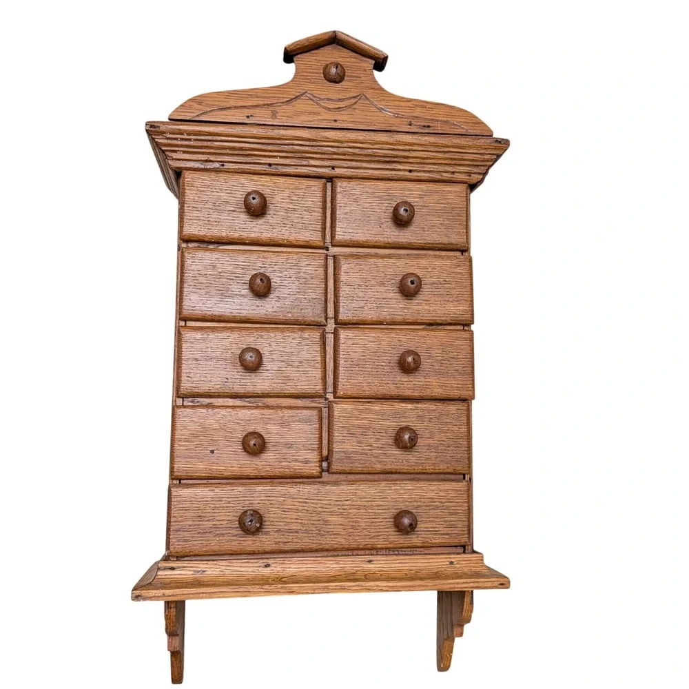 Vintage Wooden Apothecary Wall Cabinet 9 Drawer Spice Chest  Box 16x8x3