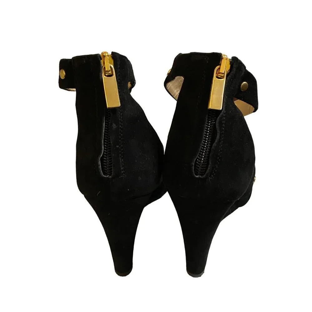 dee keller black strappy studded wedges‎ made in Italy Sz 39(8.5)