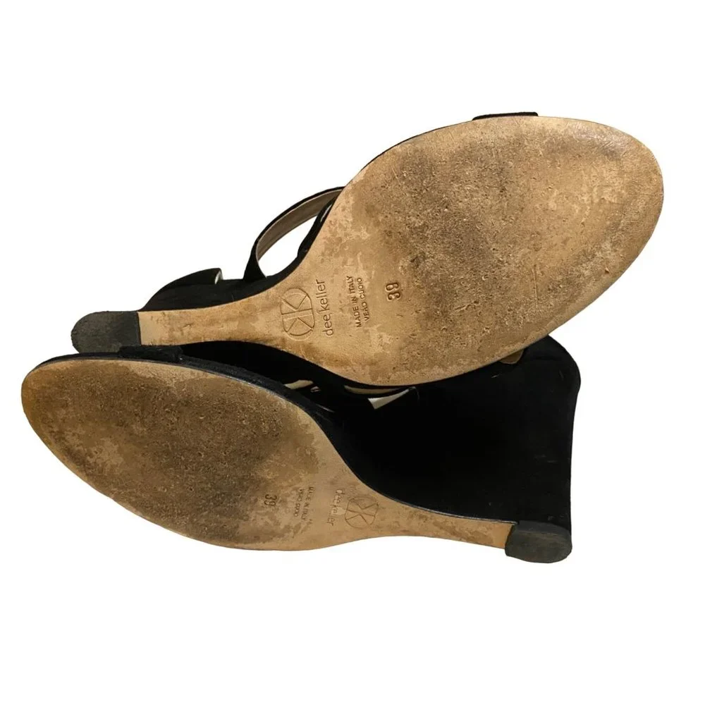 dee keller black strappy studded wedges‎ made in Italy Sz 39(8.5)
