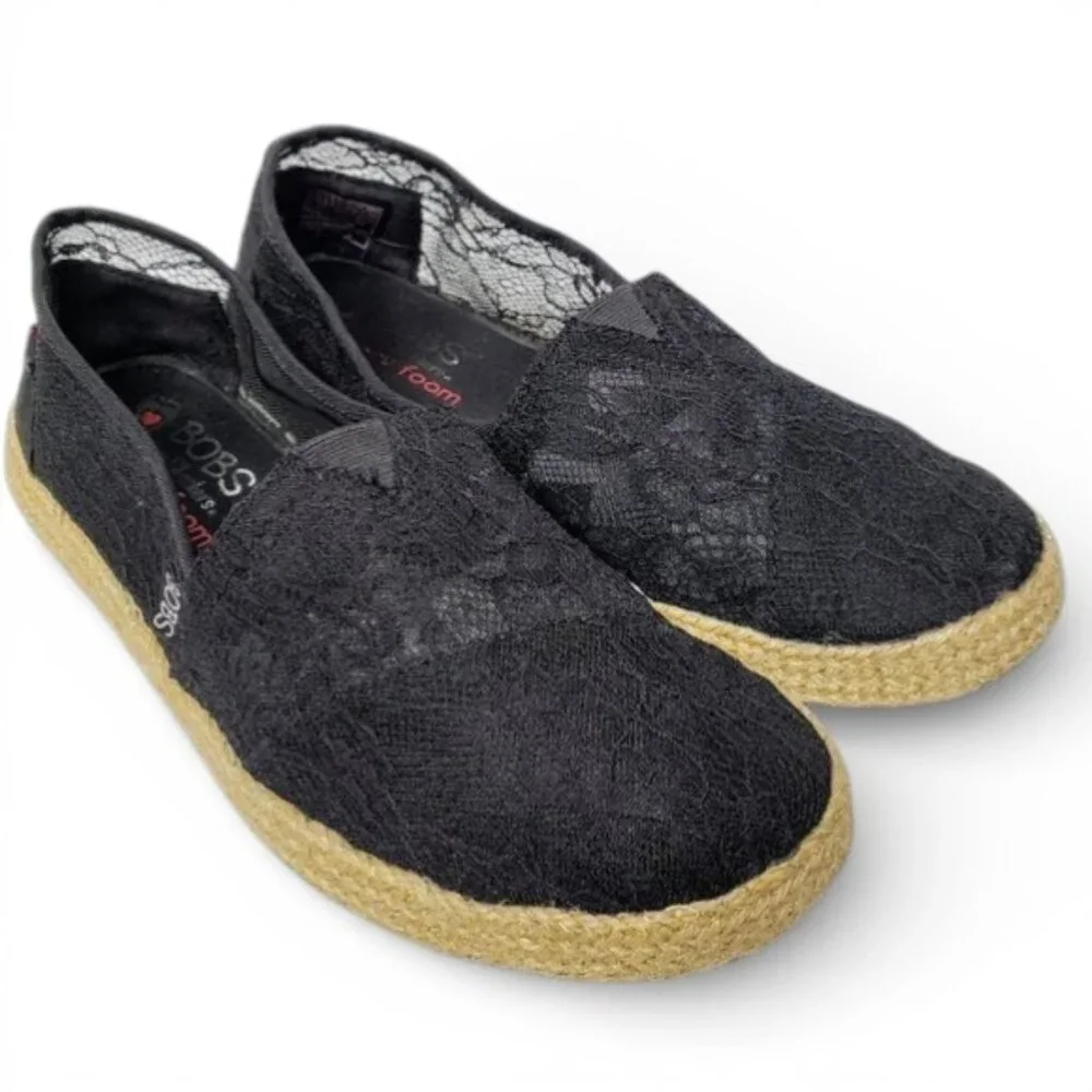 Skechers Bobs Floral Mesh‎ See Through Top Slip On Espadrille Shoe 7.5