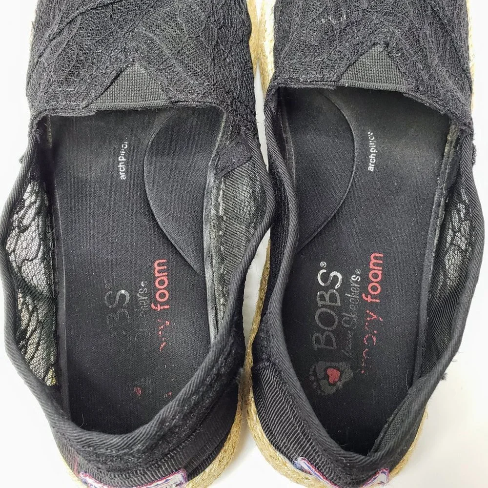 Skechers Bobs Floral Mesh‎ See Through Top Slip On Espadrille Shoe 7.5