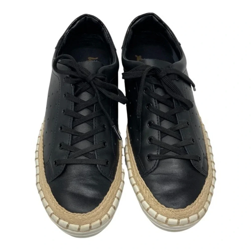 Sam Edelman Women's Kavi Leather Sneakers Black Casual Espadrille Trim Size 7