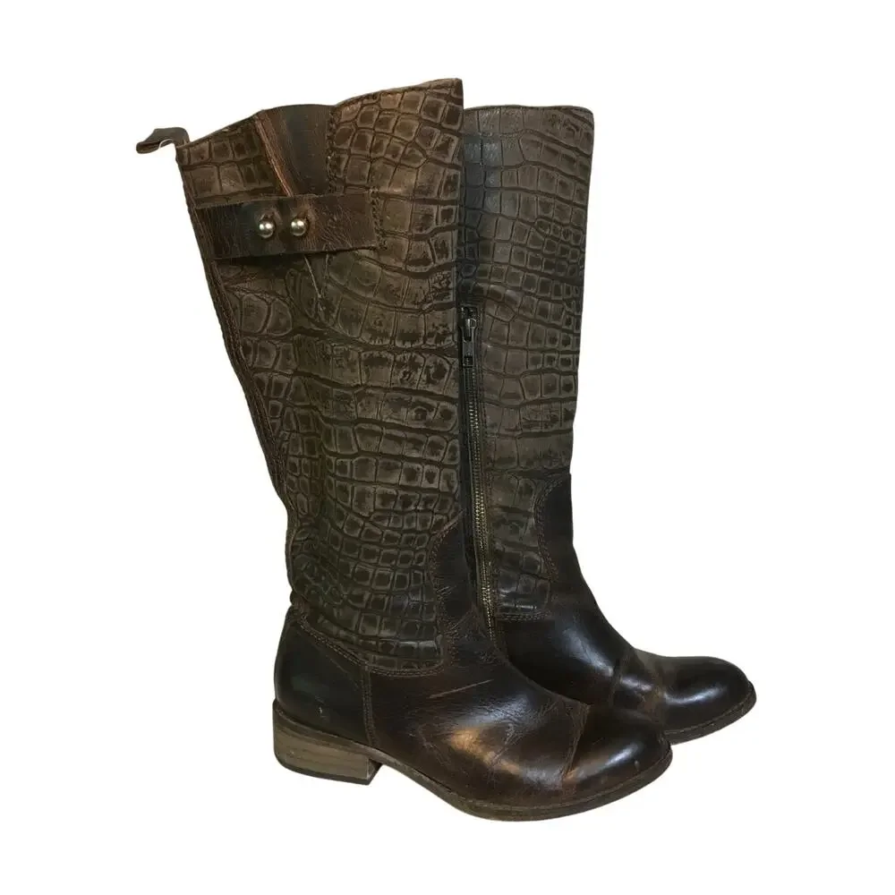 Lucchese Spirit Bailey Croc Embossed Leather Riding Boot Womens 6 Brown Tall