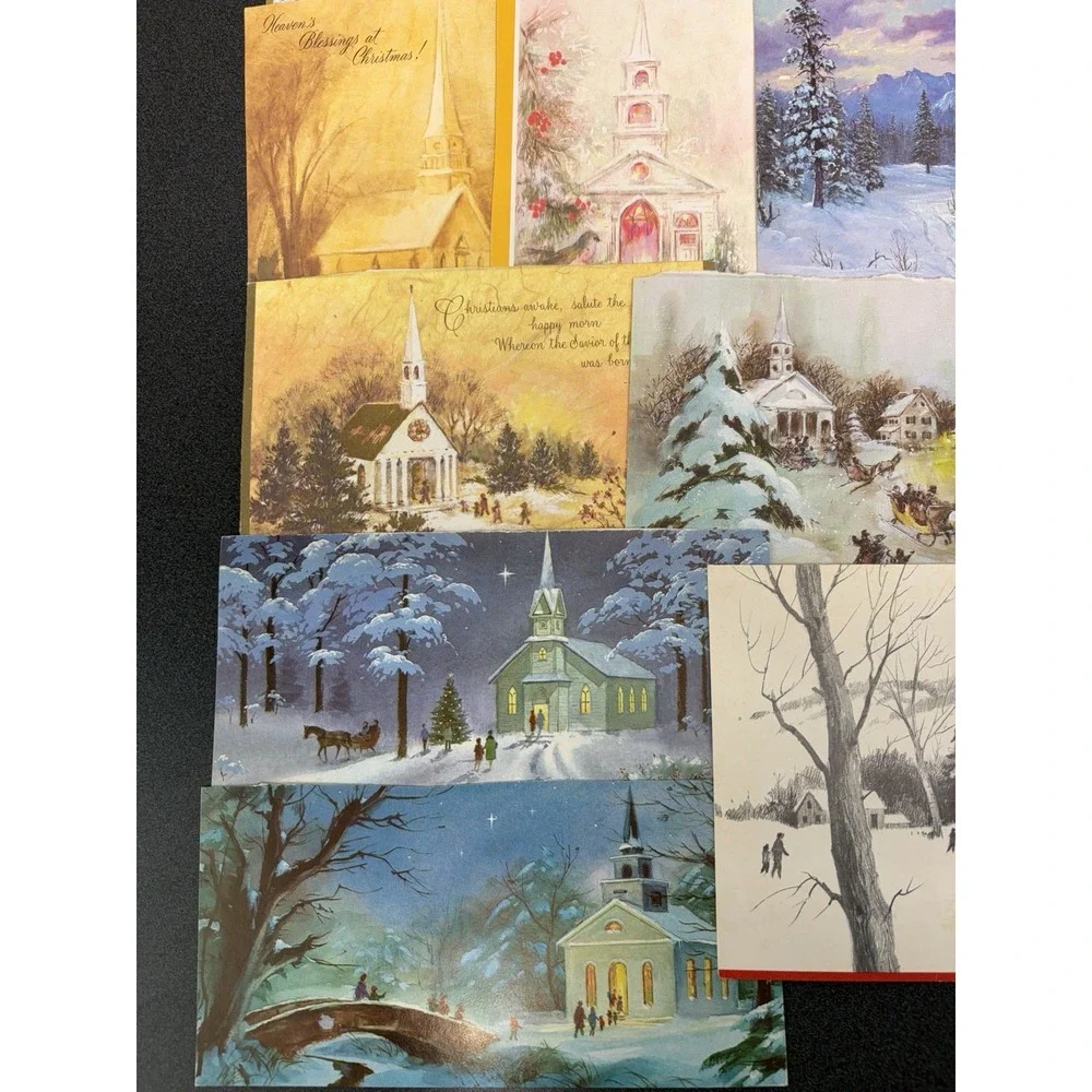 Vintage Christmas Cards Fronts ONLY Churches Cathedrals Scrapbooking Crafts 50+