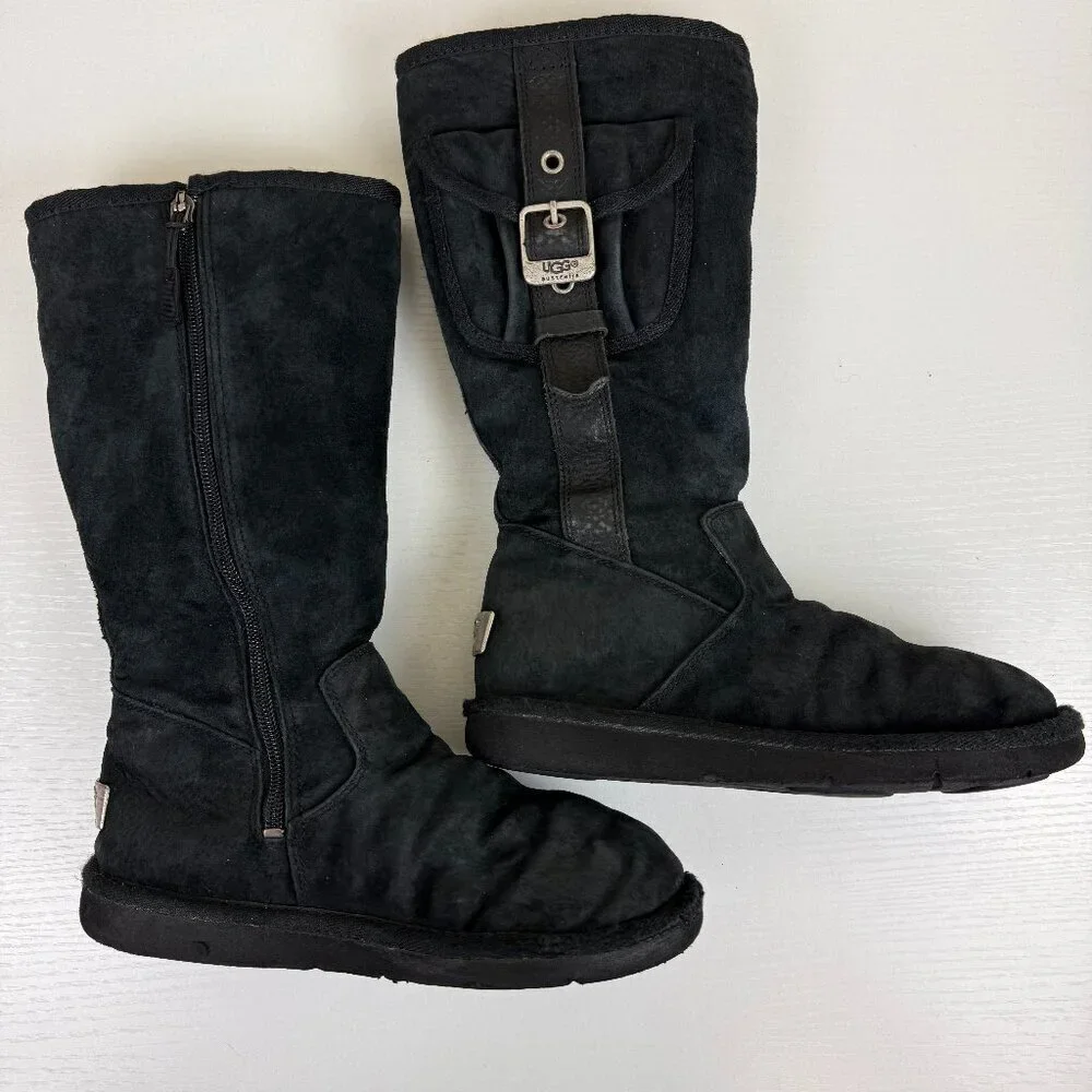 UGG Retro Cargo Pocket Black Suede Boots S/N 5195