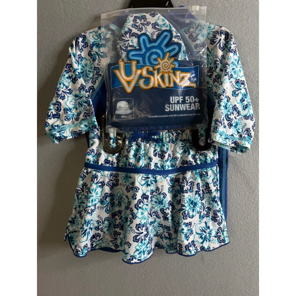 UV Skinz Swim Set Girl 6 UPF 50+ Sun wear 3-Piece Kids Swimsuit with‎ Hat NWT