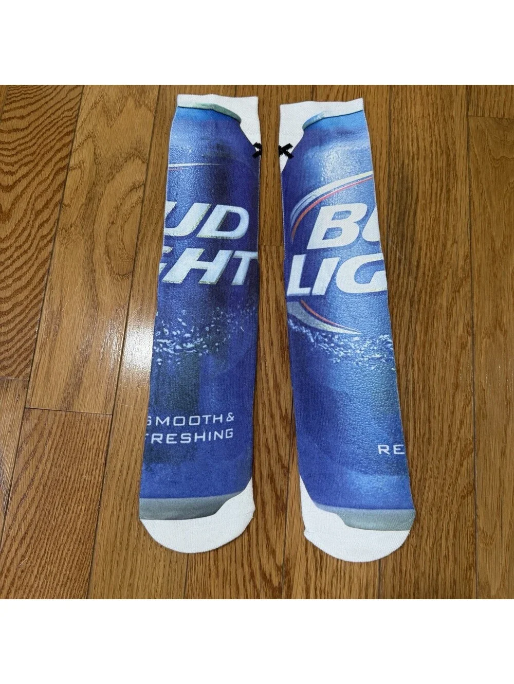 Bud Light Beer Graphic Crew Socks Blue Novelty Men’s Women’s Unisex Pair