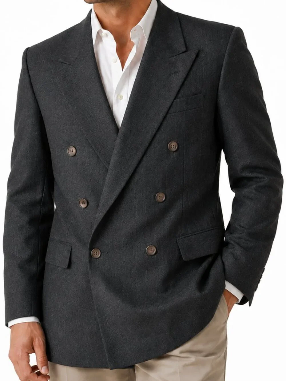 Vintage AQUASCUTUM OF LONDON Double Breasted Gray 100% Wool Blazer Jacket