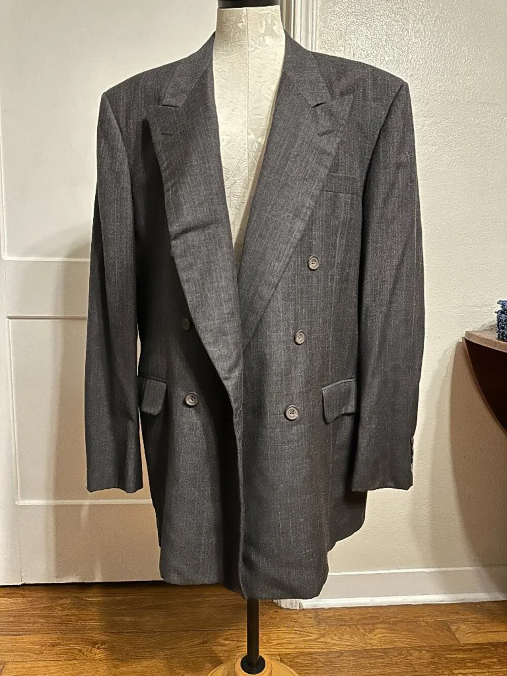 Vintage AQUASCUTUM OF LONDON Double Breasted Gray 100% Wool Blazer Jacket