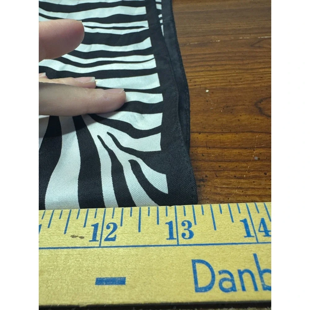 Anne Klein Zebra Striped Silk Scarf Shawl Wrap Colorblock Black White Blue 13x62