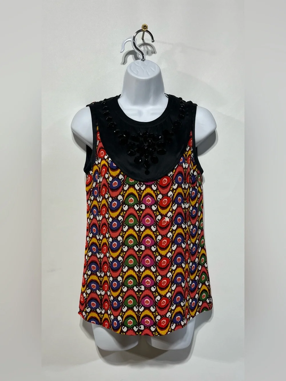 Tory Burch 100%‎ Silk Multicolor Beaded Bib Sleeveless Blouse Size Small NWT