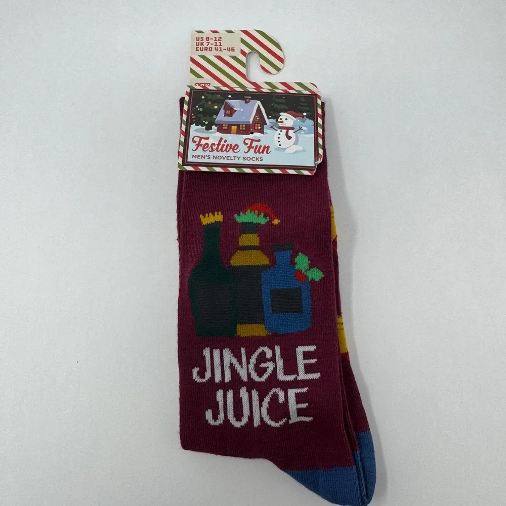 Festive Fun Mens Jingle Juice Novelty Socks Burgundy Christmas Alcohol US 8-12‎