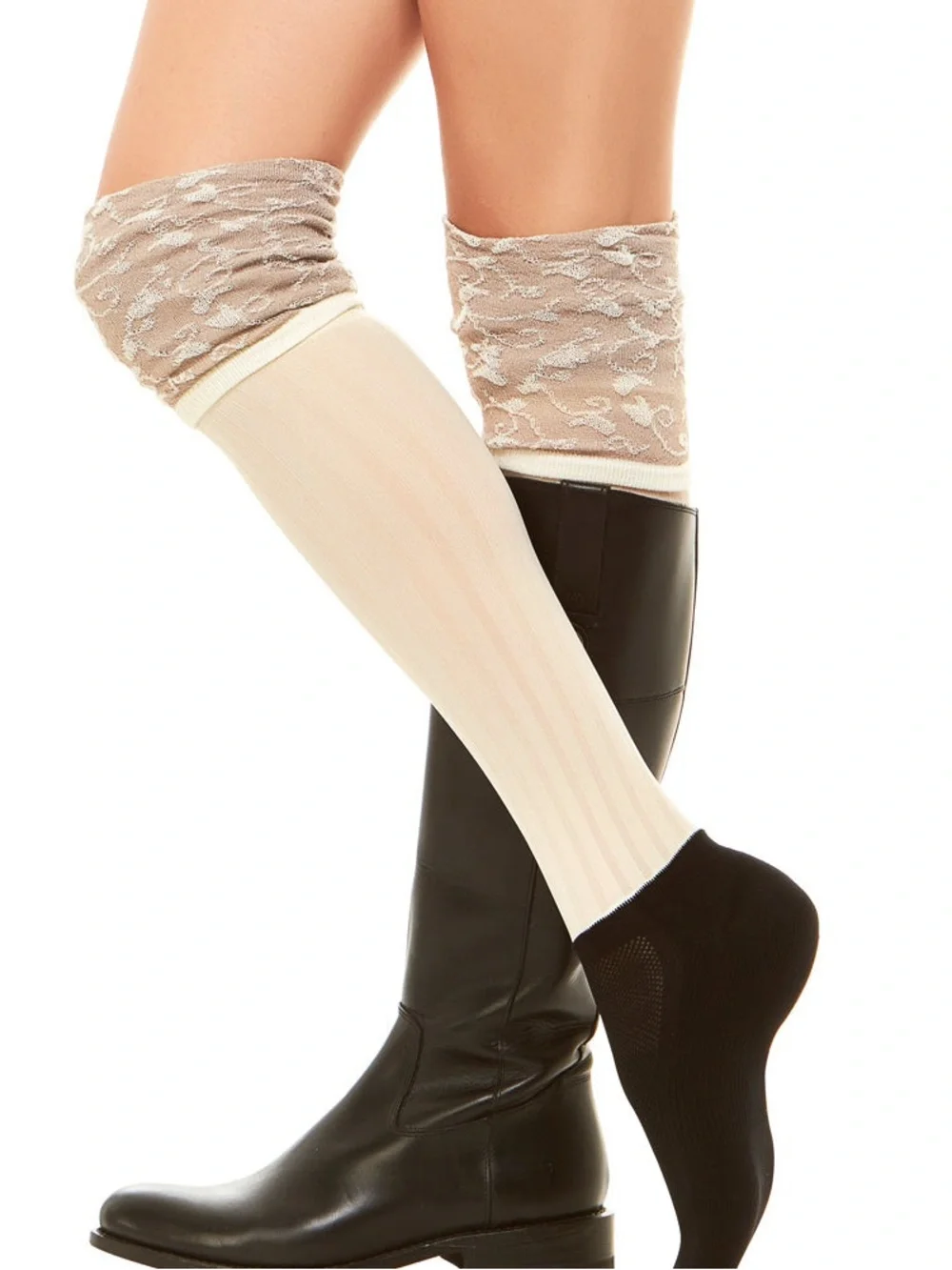 Bootights over-the-knee performance boot socks feature a cream and beige lace