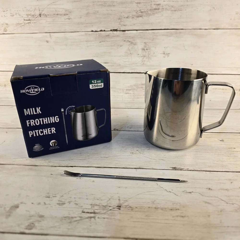 NEW Howfield Milk Frothing Pitcher 12oz Stainless Steel Jug w/ Latte Art Pen Set