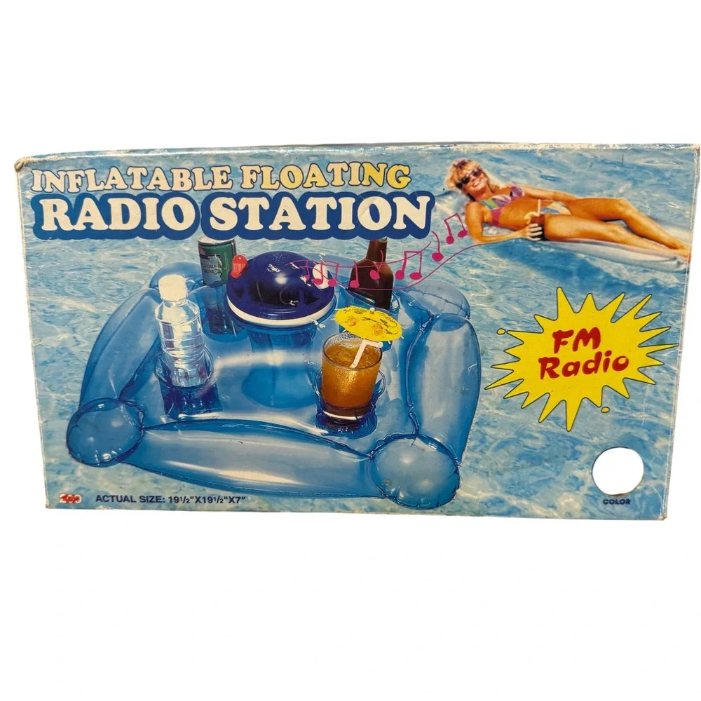 Vintage Inflatable Floating Radio Station‎ Pool Drink Holder FM Radio New in Box