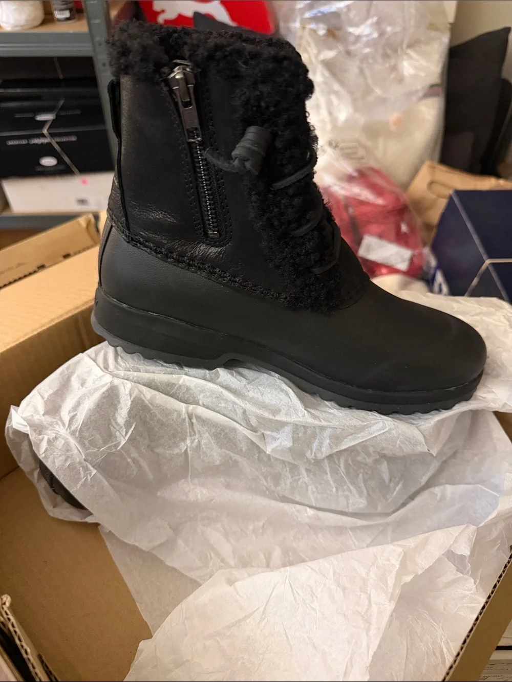 Sperry Black Shearling-Lined Lace & Zip Winter Ankle Boots