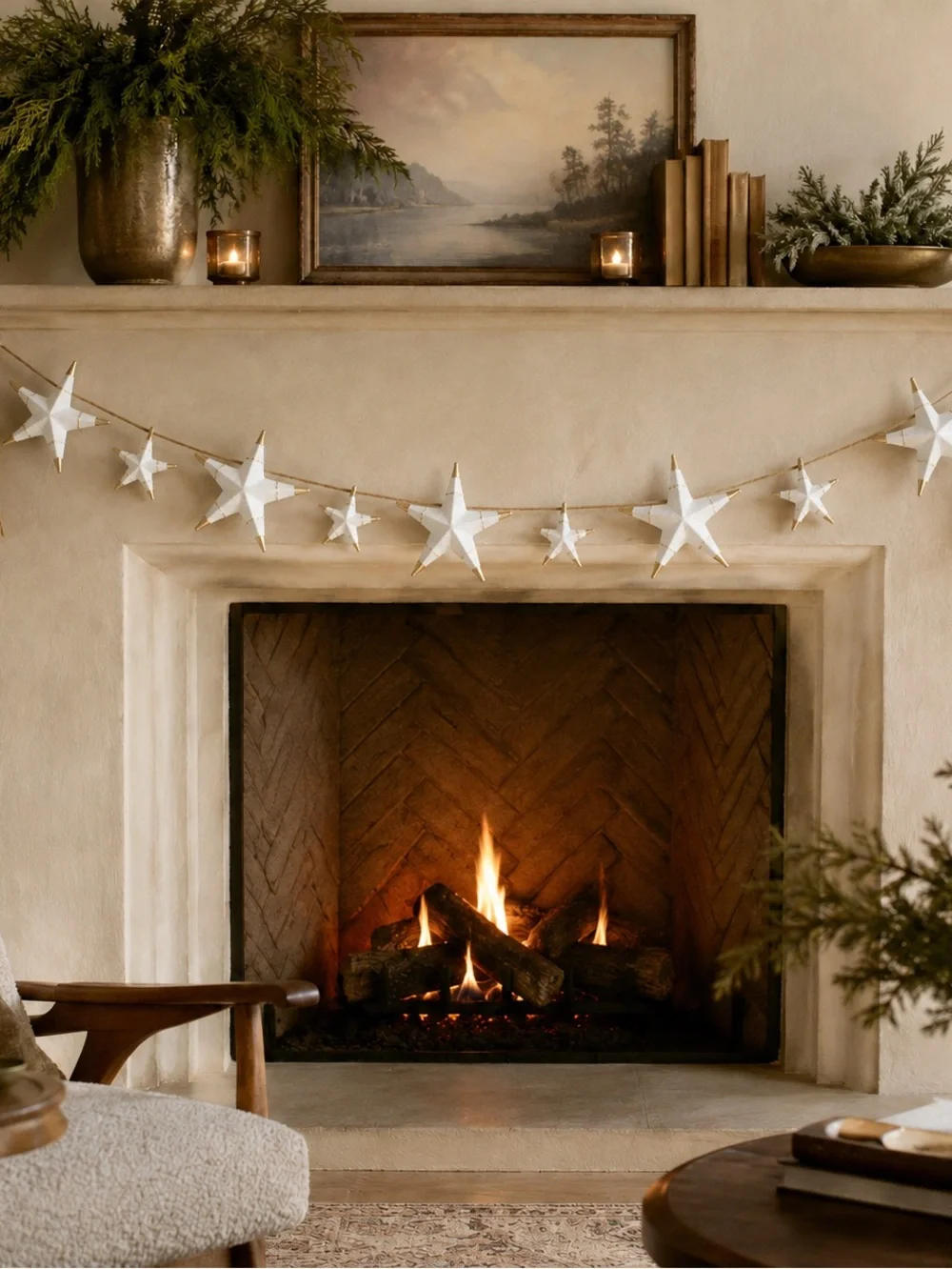 Anthropologie Stars and Orbs Christmas Garland White Metallic Gold 72