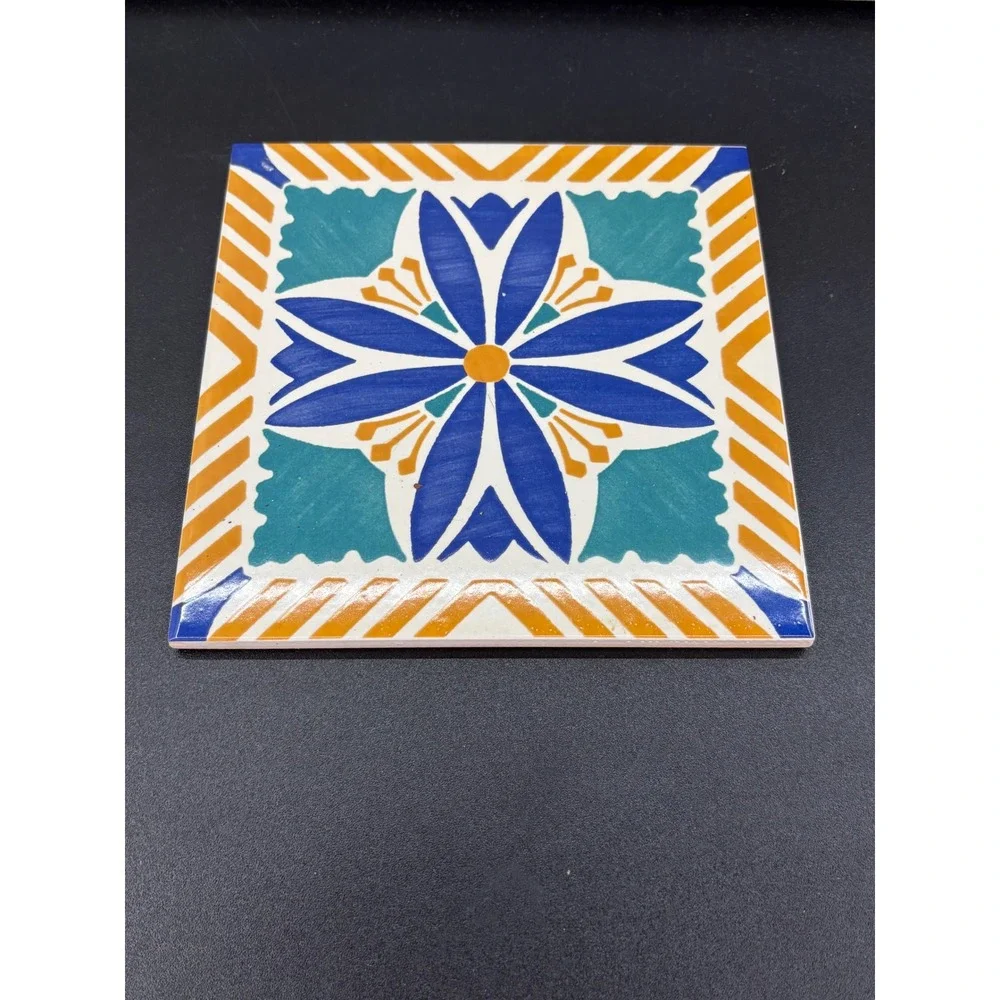 Nova Arte Ceramicas Portugal Decorative Wall Tile Floral Blue Orange 6x6