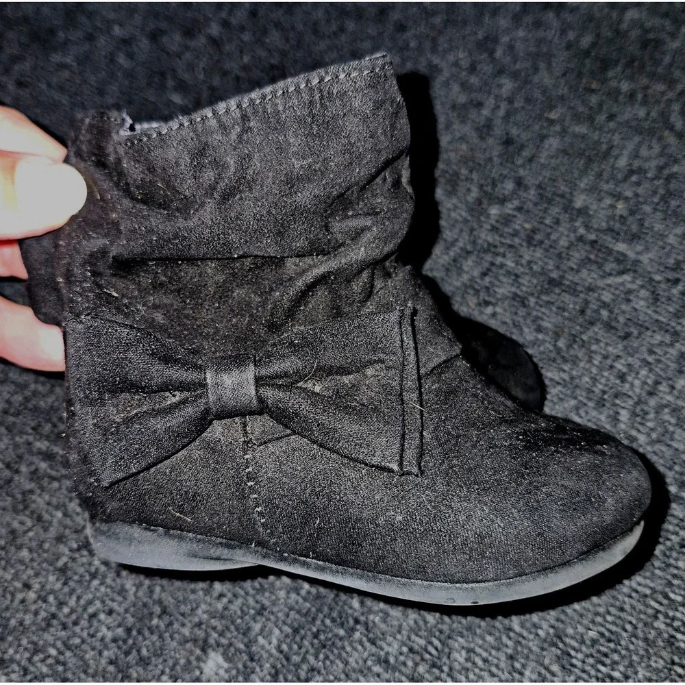 Black Girls Fabric Ankle Bootie Boots Bow Accent Side Zip US 4 EU 19