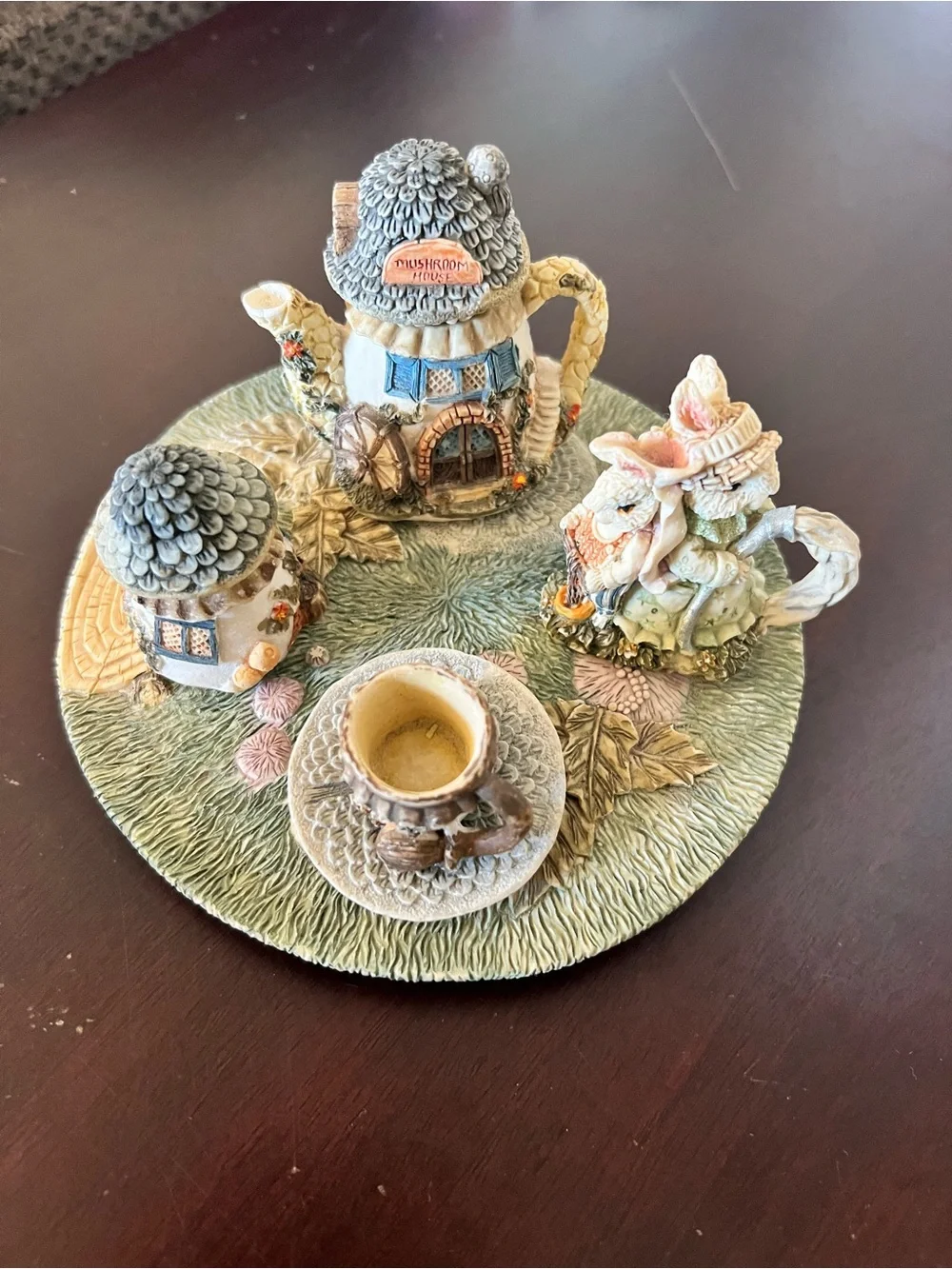 Whimsical Mushroom Cottage Tea Set - Pastel Green