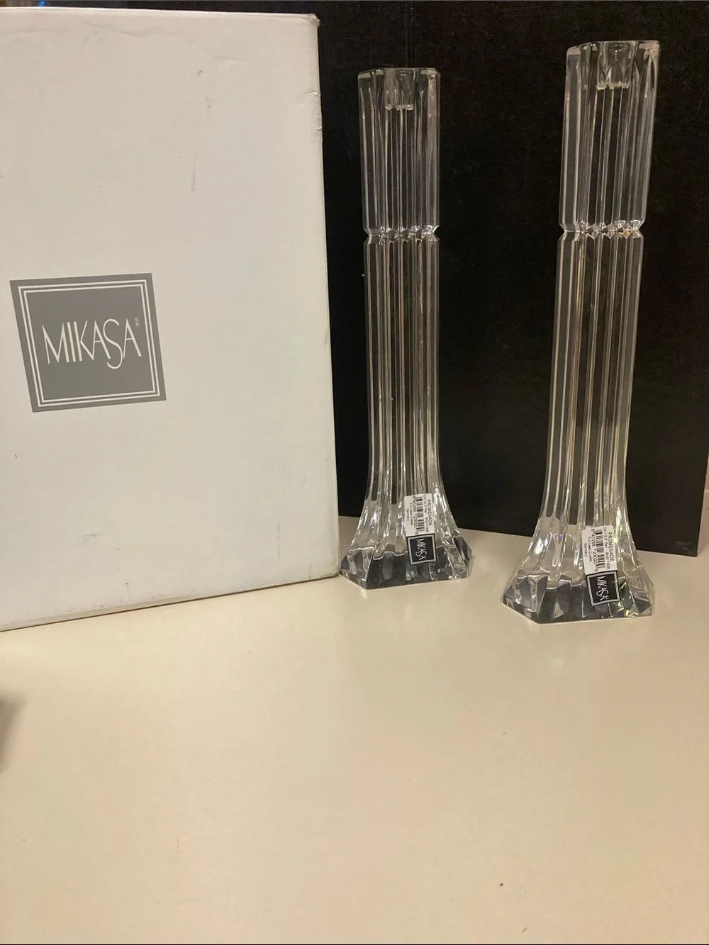Mikasa Clear Crystal Ribbed Taper Candle Holders - Pair