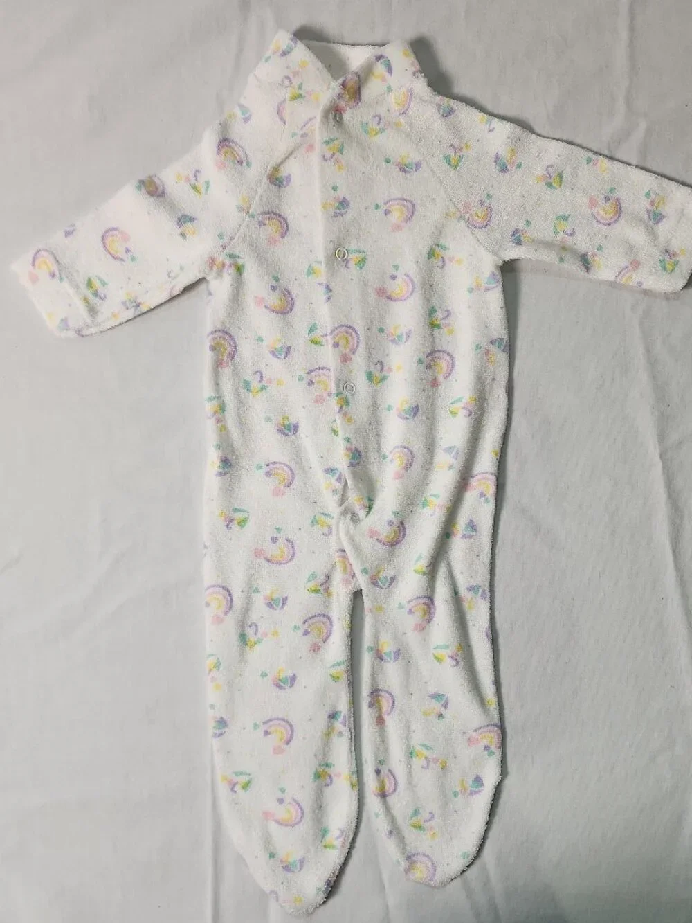Kent Baby White Footed Sleeper Terry Cloth Medium Rainbows Hearts VTG