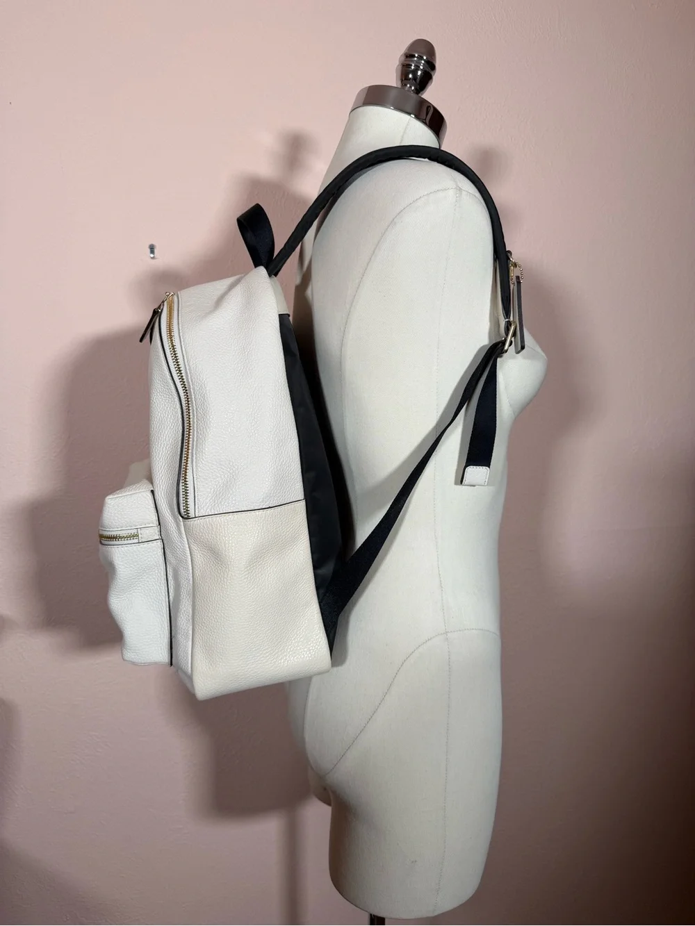 Coach White pebbled Leather Gold Hardware Full size Back Pack NWOT