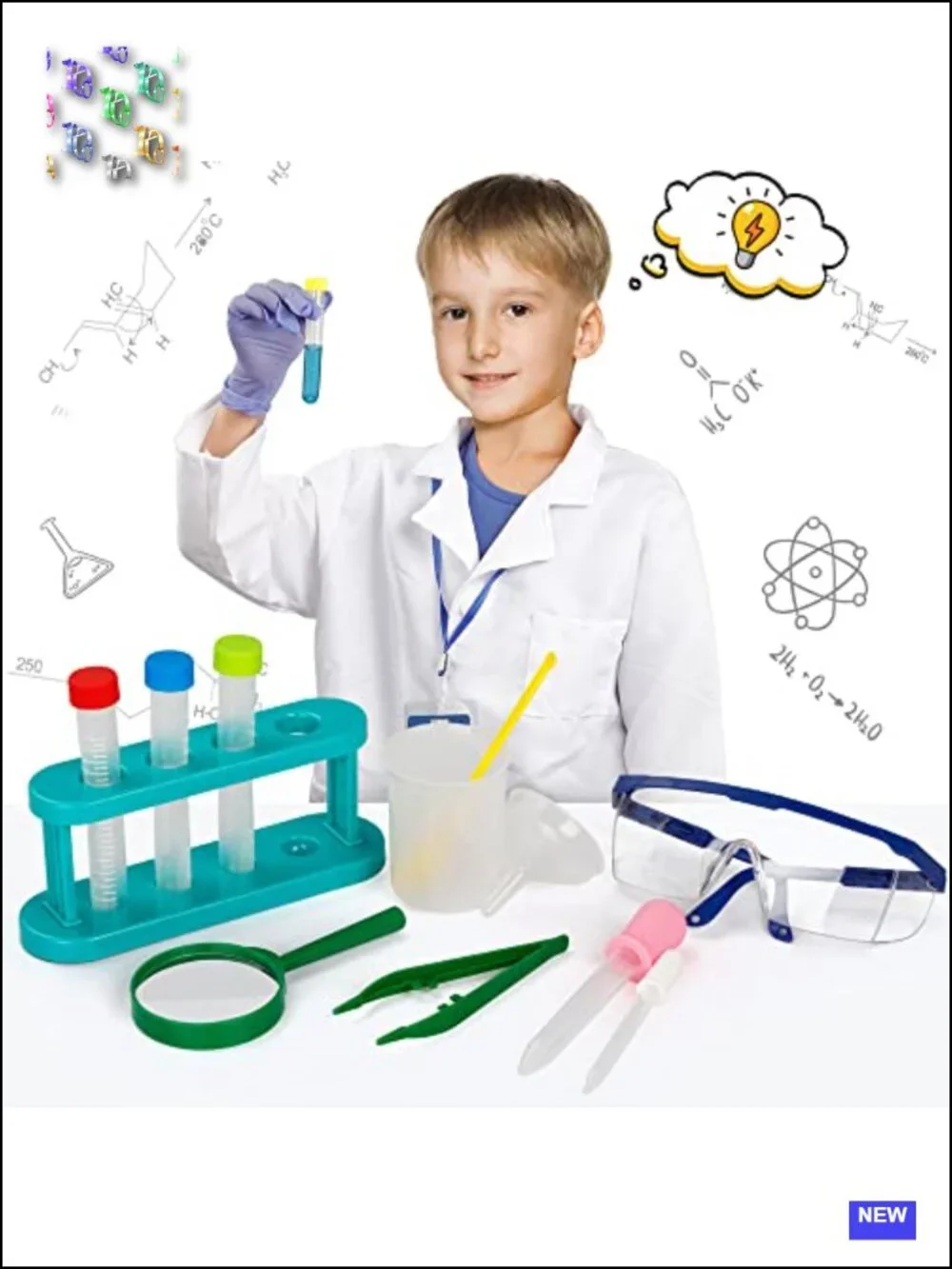 Kids Scientist Costume Lab Coat with 15 Pc STEM Experiment Kit