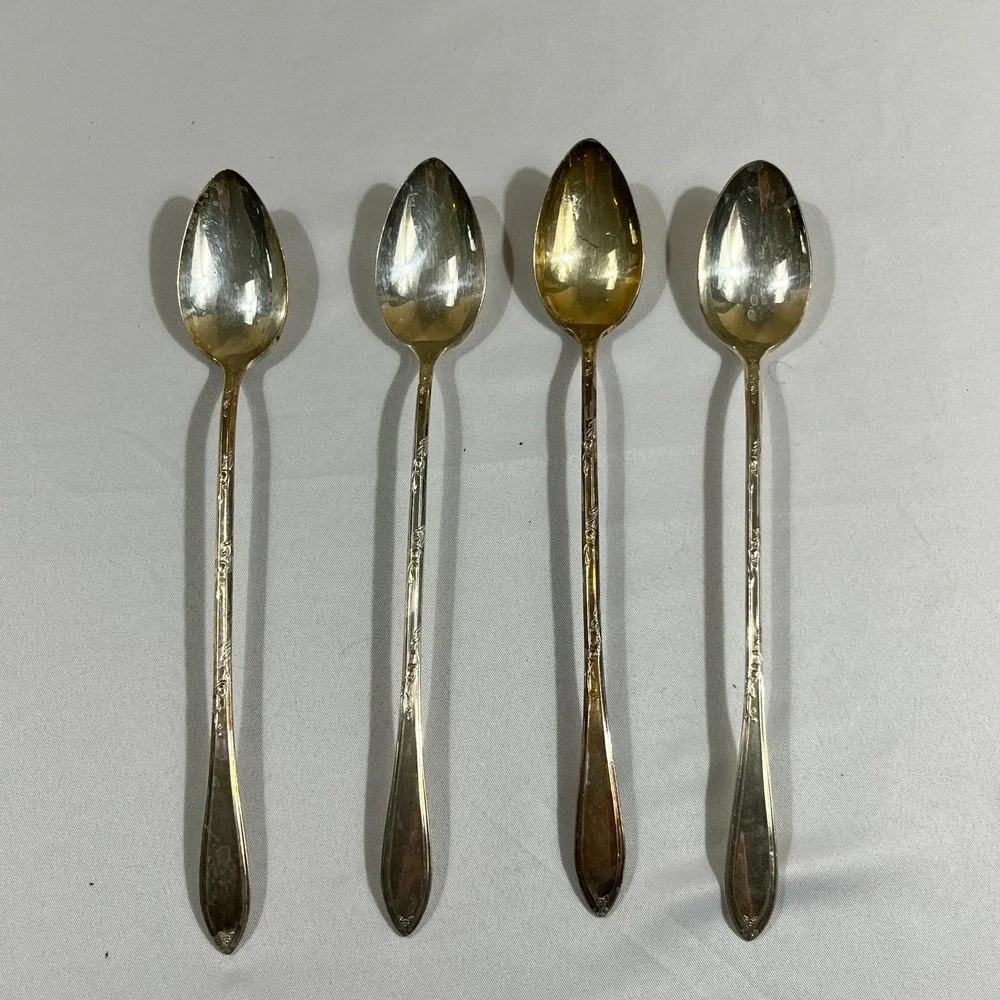 Vintage New England Silver Plate Iced Tea Spoons‎ Long Handle Set 4 Mid Century