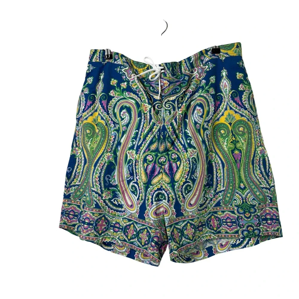 Polo Ralph Lauren Swim Trunks Mens XXL Blue Green Pink Paisley Board Shorts