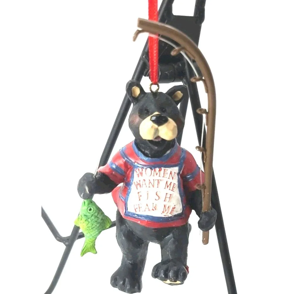 Kurt Adler KSA‎ Black Bear Fishing Figure Ornament Women Want Me Fish Fear Me 5
