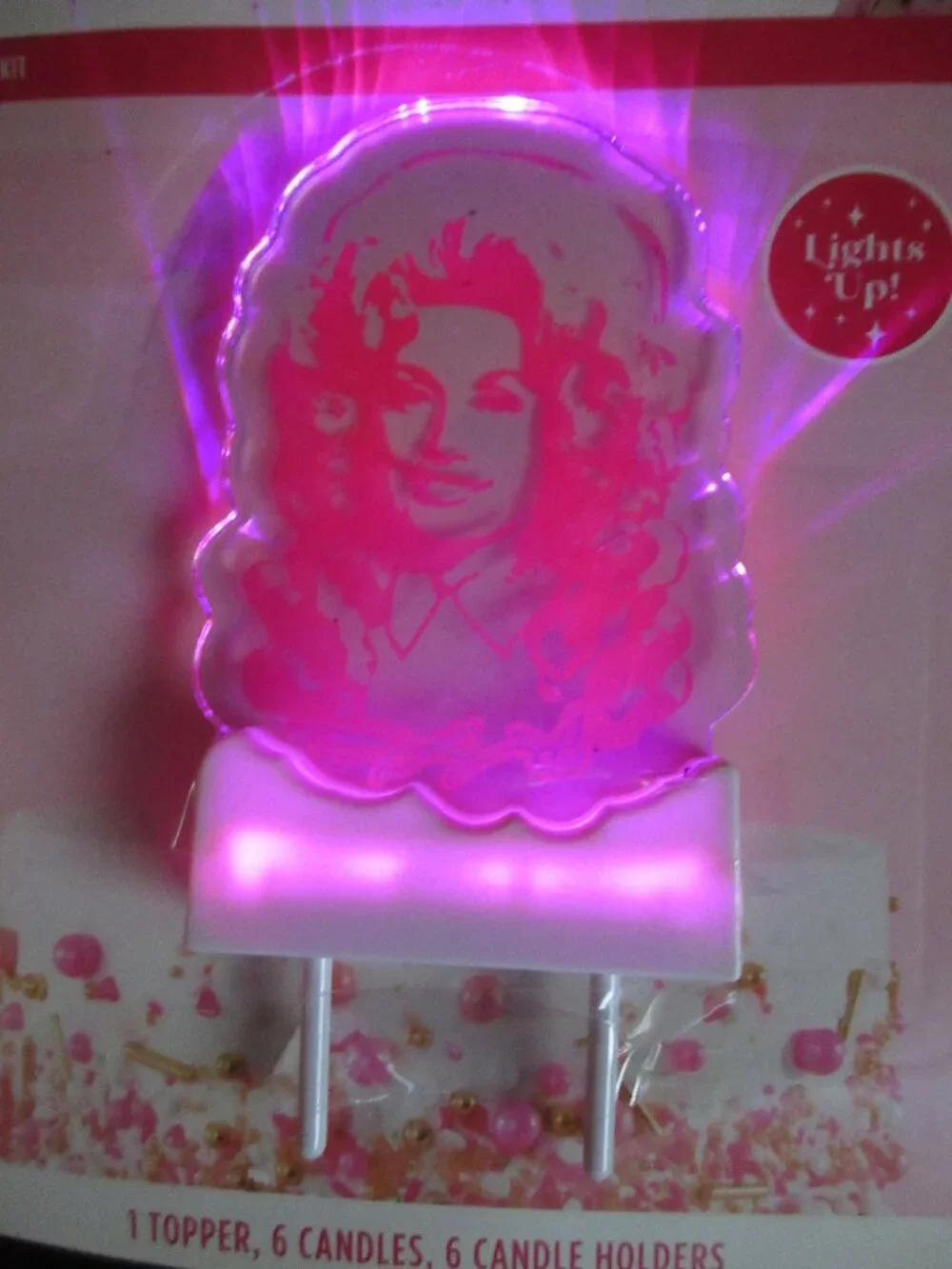 Dolly Parton Cake Topper Lights Up -Tested and Working NO Candles/Candleholders