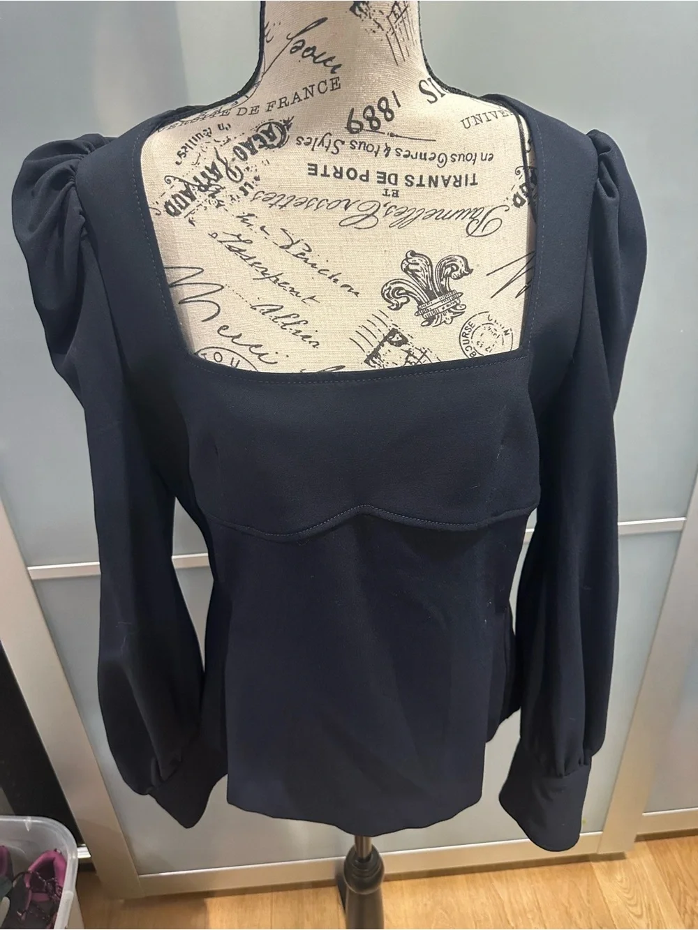 Banana Republic Black Square-Neck Puff-Sleeve Blouse
