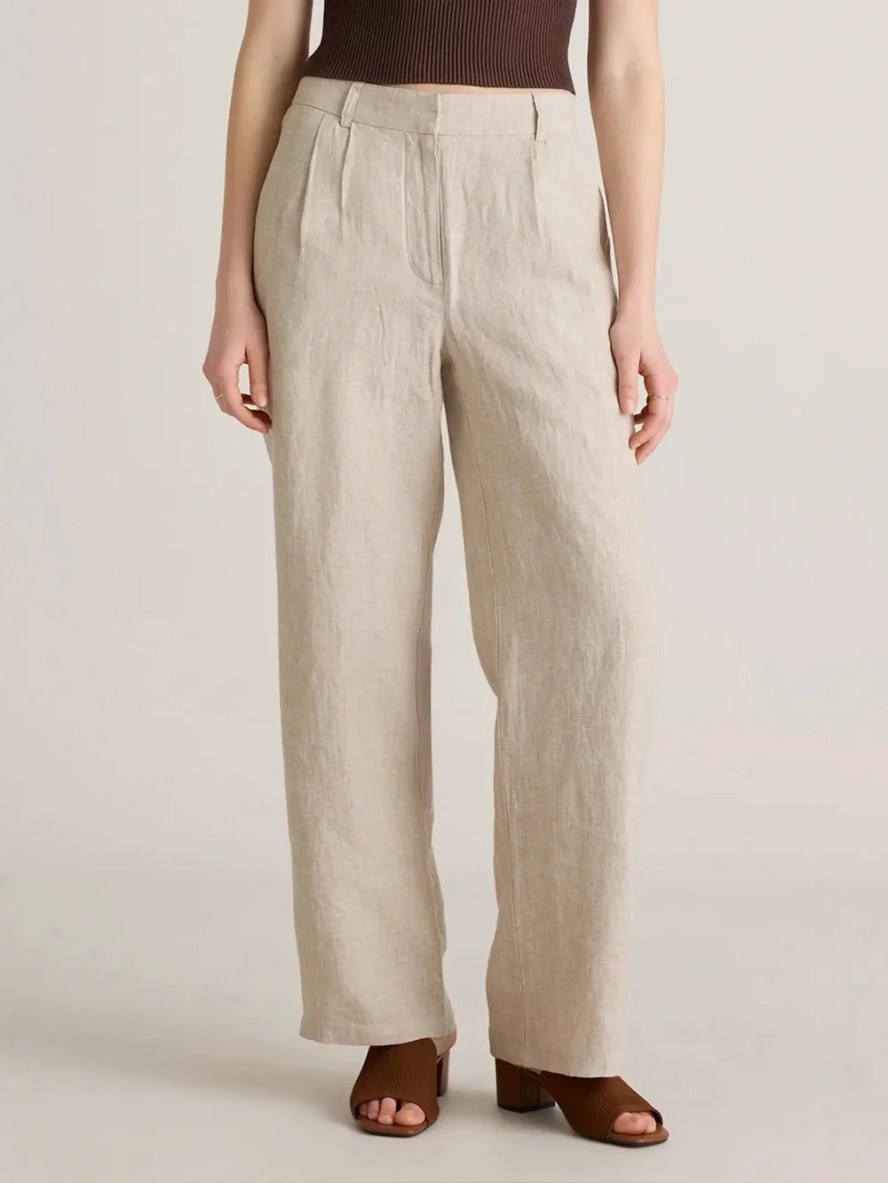 Quince 100% European Linen Pleated Trouser flax beige size 4 lagenlook coastal