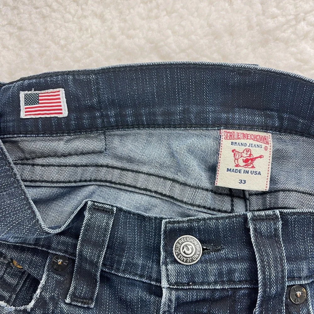 True Religion Blue Denim Geno‎ Straight Leg Jeans Mens Dark Wash Casual Size 33
