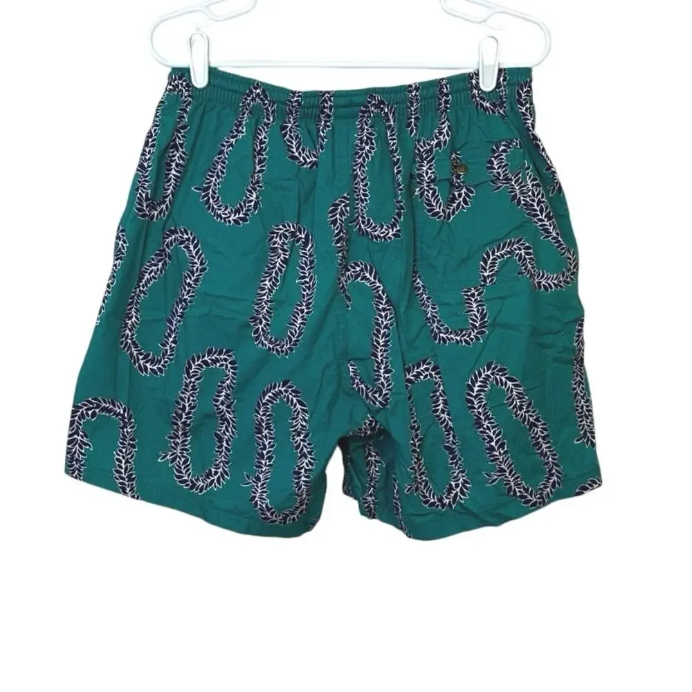 Water Prints by Reyn Spooner Vintage Men’s Swim Trunks Teal Leis Size XL‎ Hawaii