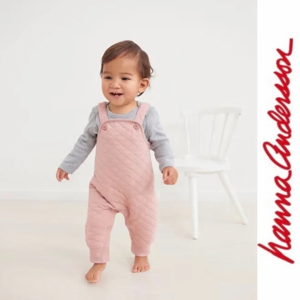 Hanna‎ Andersson Blush Quilted Overalls, Size 2T, MSRP $48