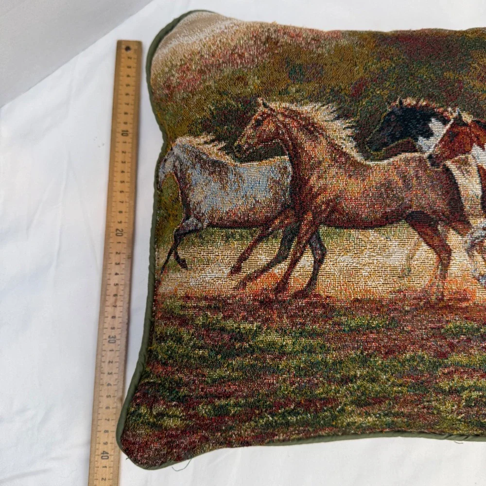 Vintage C.C. Cummings Wild Horse Tapestry Throw Pillows Set of 2 Western Decor