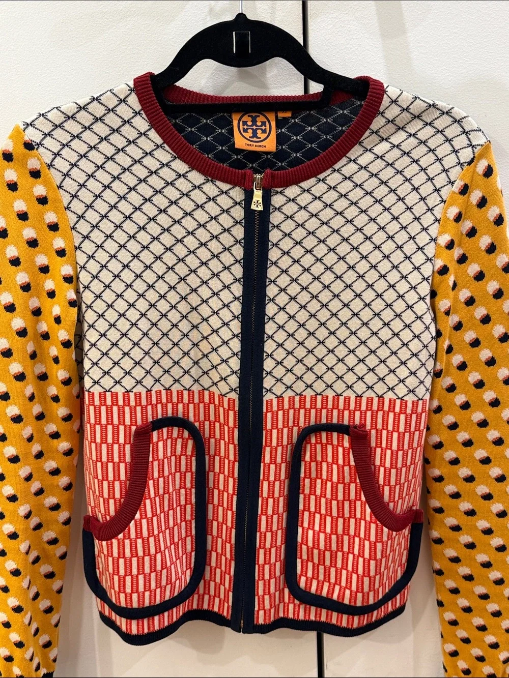 Tory Burch Aldwyn Patchwork Print Cardigan Size XS