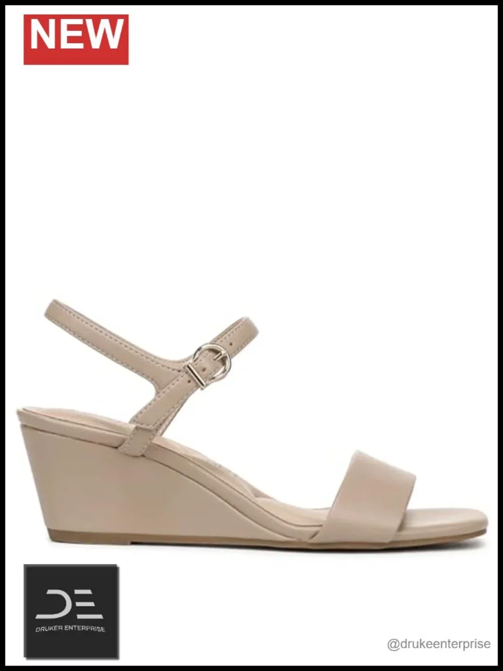 Women's Faux Leather Open Toe Wedge Sandals with Ankle Strap and Buckle
