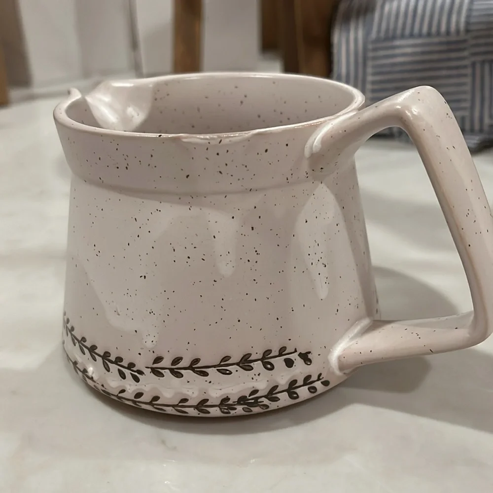Creative Co-Op White & Black Debossed Pattern Reactive Glaze Stoneware Creamer