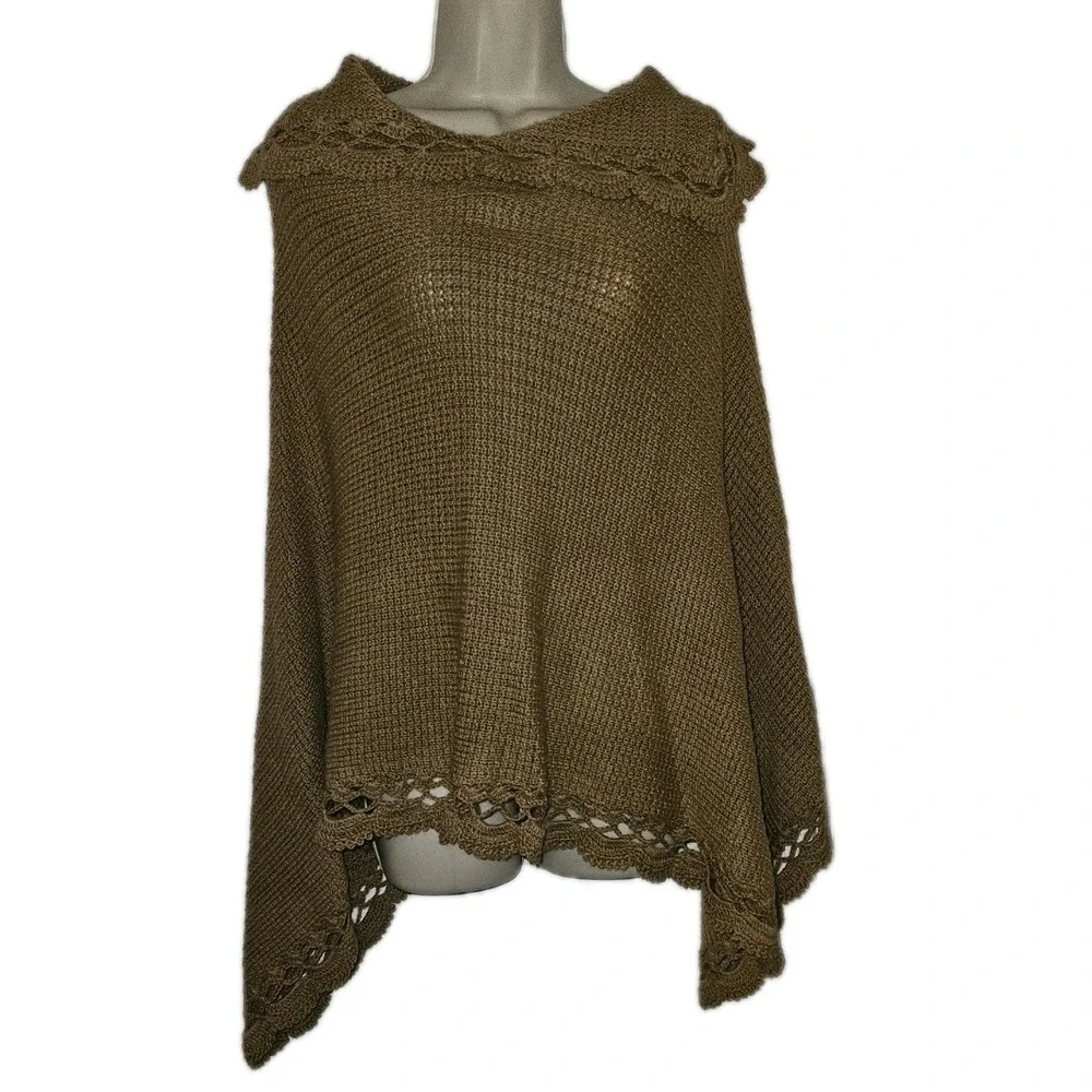 NOVICA Collection Brown One Size Knit Alpaca Wool Blend Crochet Poncho‎ Boho