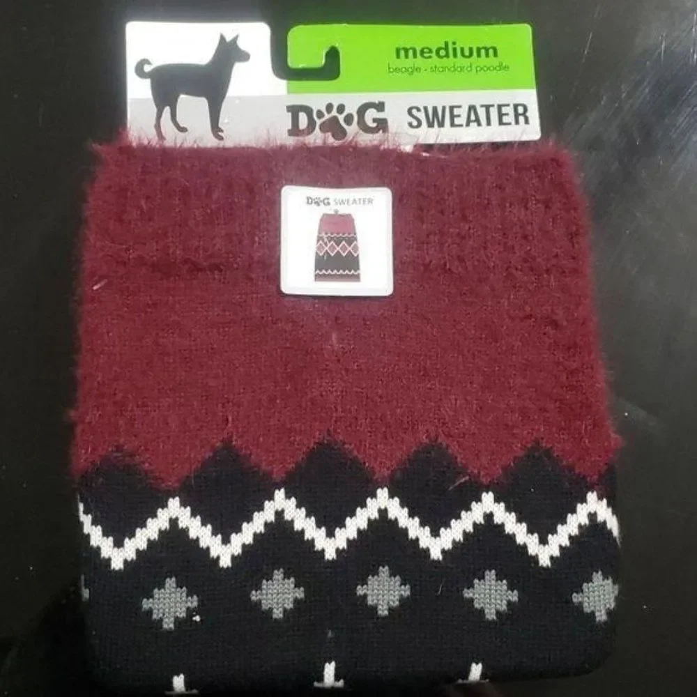 Medium knit aztec red white black dog‎ sweater