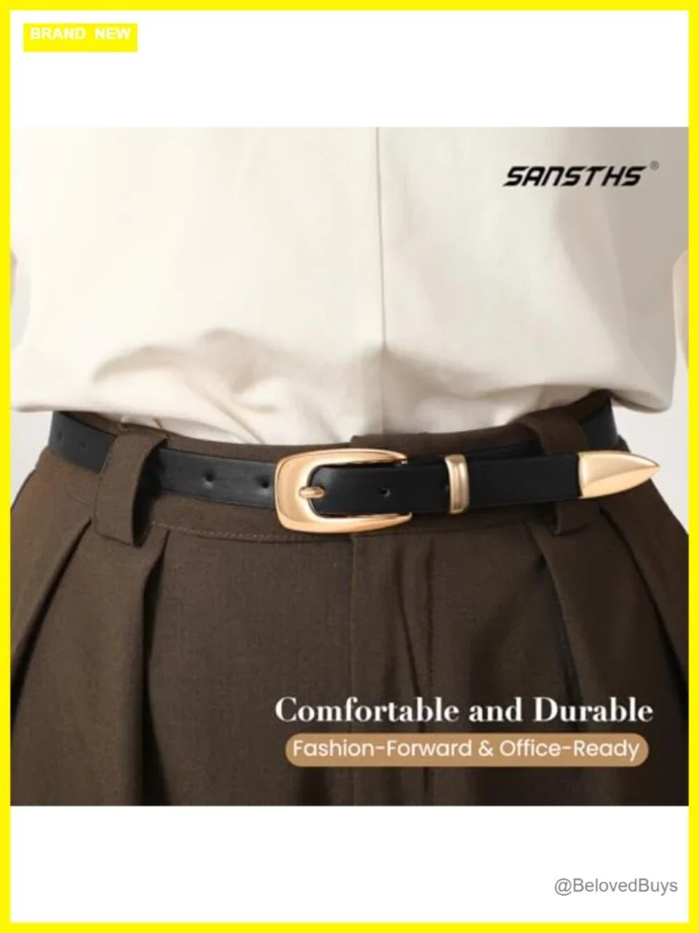 Women Skinny Faux Leather Belt with Gold Buckle for Jeans and Dresses