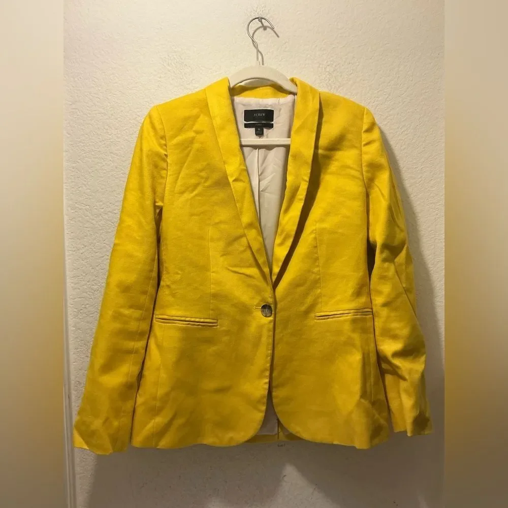 J. Crew Parke Bright Yellow Women's Single-Button Blazer linen blend size 6
