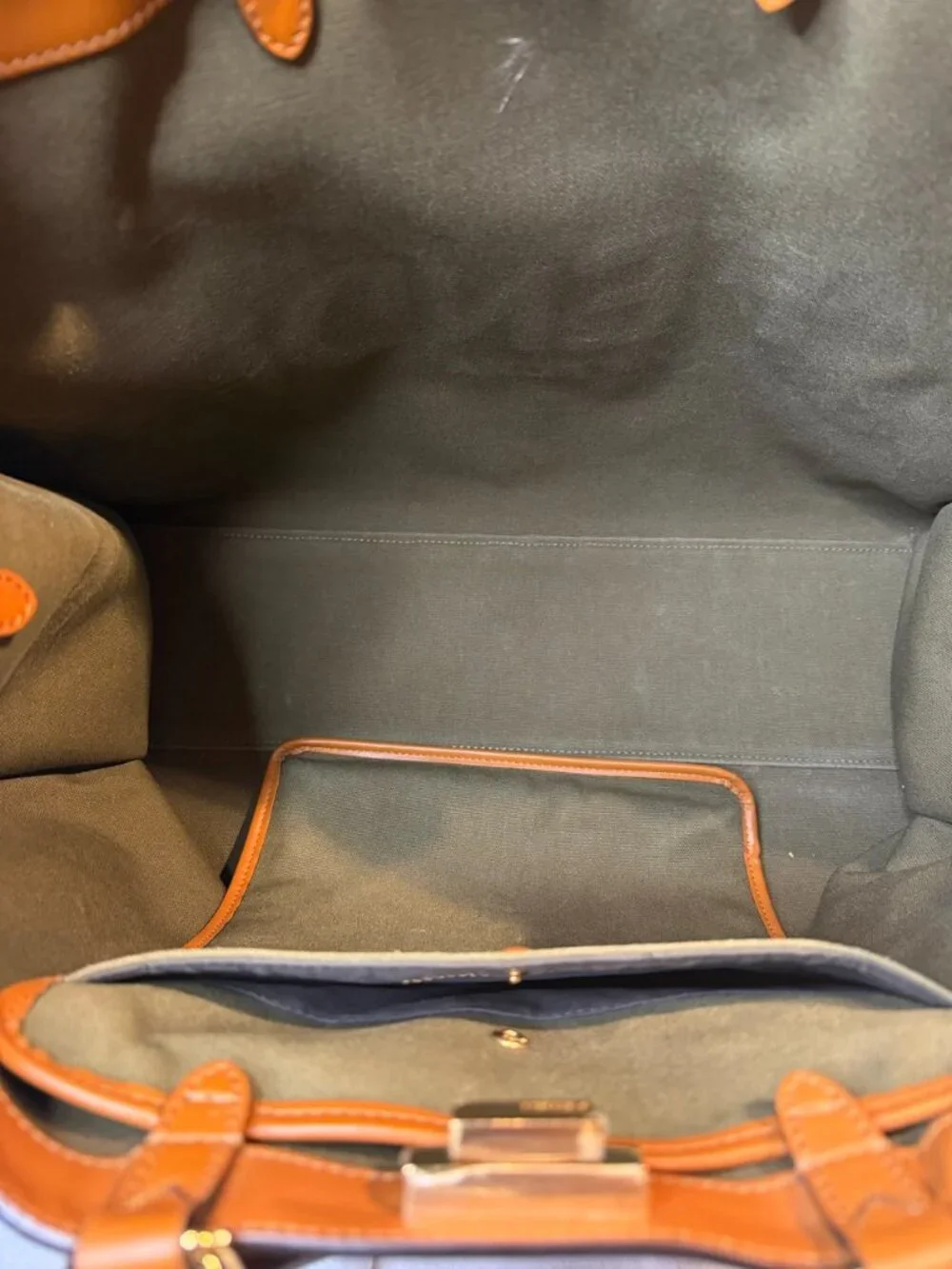 Fendi Peekaboo X-Tote Large Olive Canvas Tan Leather Trim Gold HW