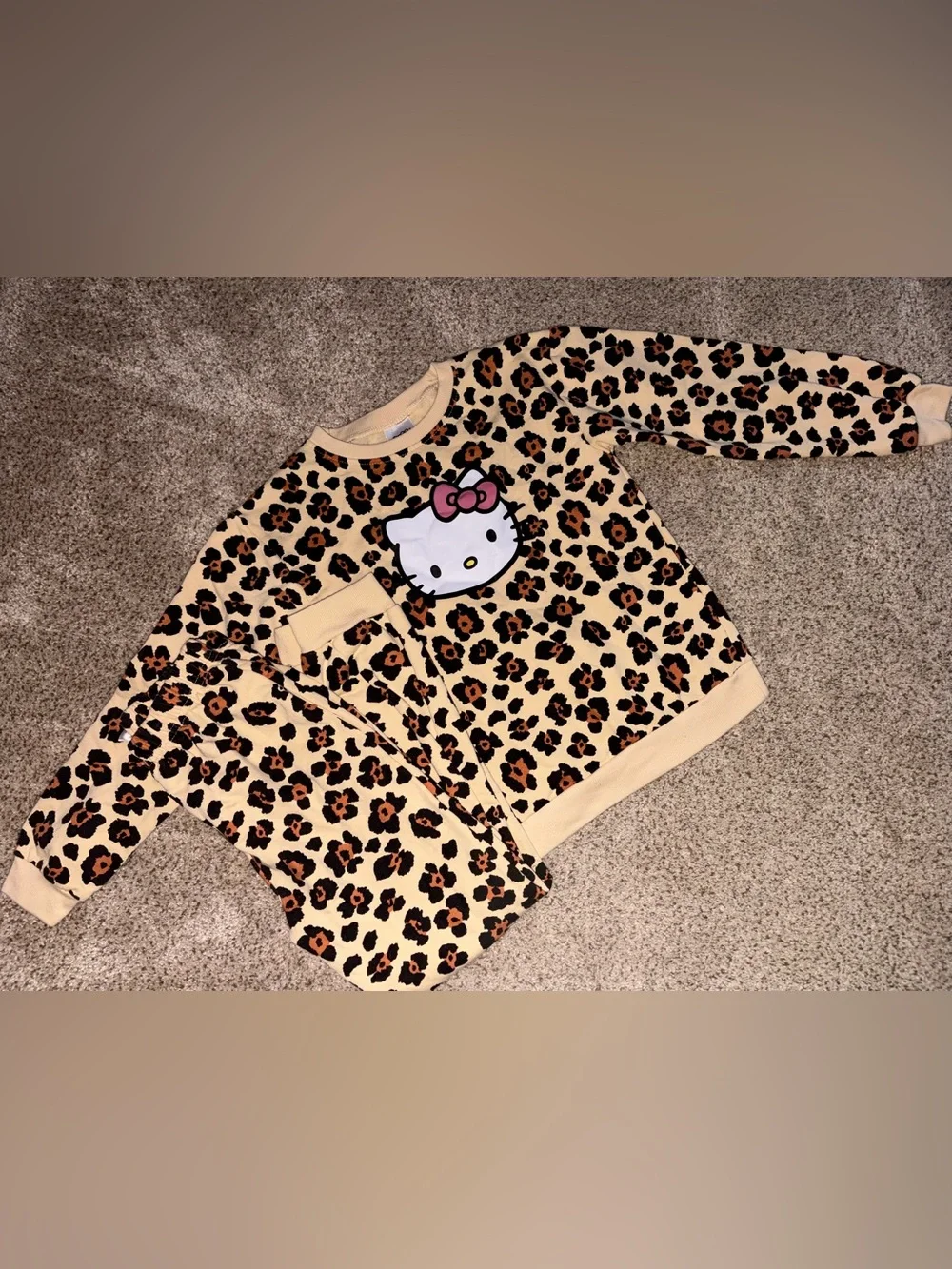 Hello Kitty Leopard Print Kids Set - Cream, Brown & Black